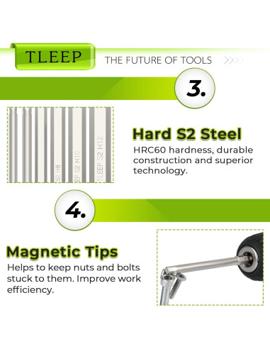 Juego de Brocas Hexagonales Allen TLEEP 10 Piezas 12mm a 1.5mm