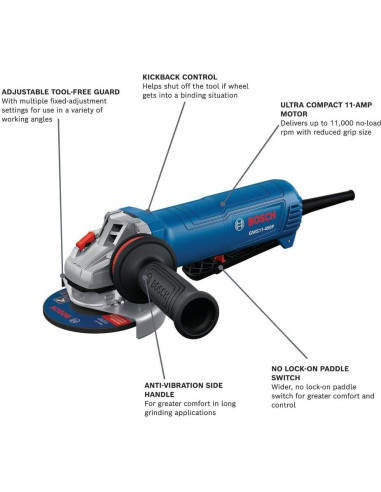 Amoladora Angular Bosch GWS11-450P 4.5" 11A Ergonómica