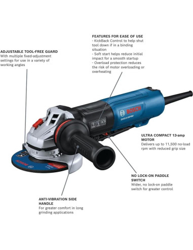 Amoladora Angular BOSCH GWS14-50PBD 5" con Freno y Mango Antivibración