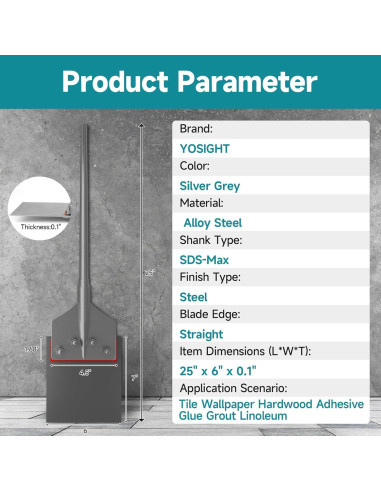 Cincel raspador de piso YOSIGHT 15.24 cm SDS-Max acero