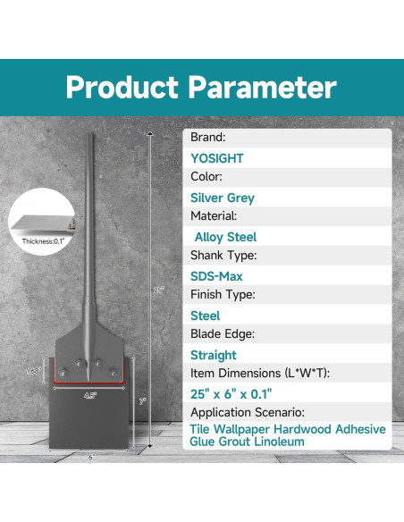 Cincel raspador de piso YOSIGHT 15.24 cm SDS-Max acero