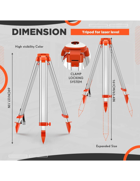 Trípode de Aluminio Saysurey para Nivel Láser 90-150 cm