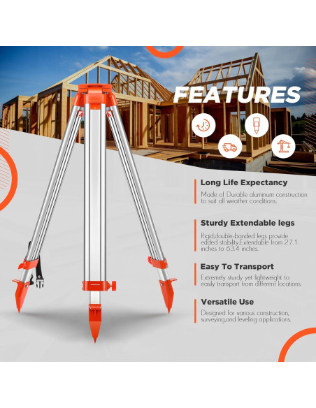 Trípode de Aluminio Saysurey para Nivel Láser 90-150 cm