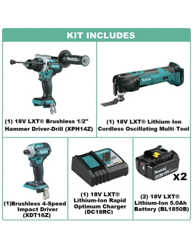 Makita XT288T 18V LXT Herramienta Multiuso Oscilante y Taladro