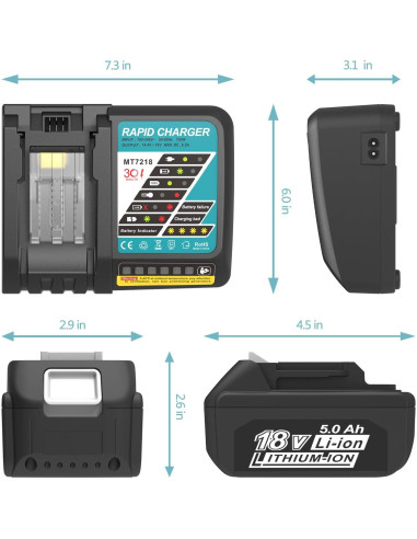 2 Baterías 5000mAh 18V y Cargador Makita BL1850B MT7218