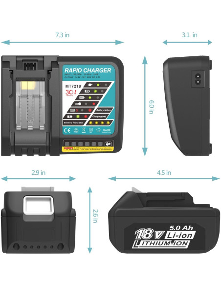 2 Baterías 5000mAh 18V y Cargador Makita BL1850B MT7218