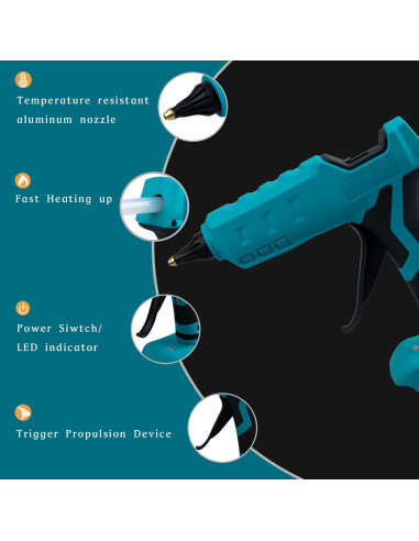 Pistola de Pegamento Inalámbrica Eastyle 100W 18V con 20 Barras