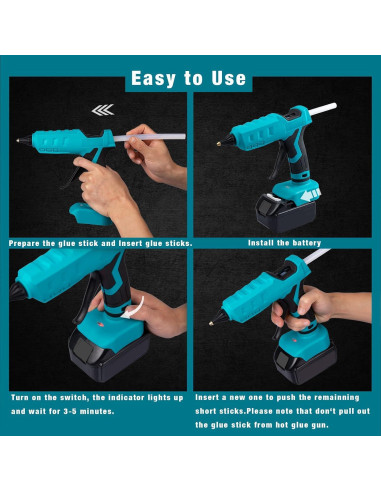 Pistola de Pegamento Inalámbrica Eastyle 100W 18V con 20 Barras