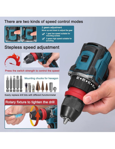 Taladro Combinado Mulcort 18V 2en1 con 2 Baterías 1.3AH