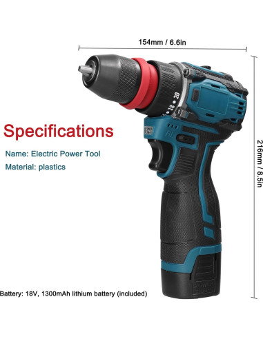 Taladro Combinado Mulcort 18V 2en1 con 2 Baterías 1.3AH