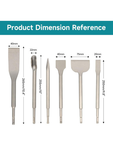 Juego de 6 Cinceles SDS-Plus YOSIGHT para Martillo Rotativo
