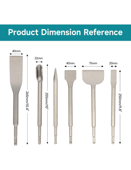 Juego de 6 Cinceles SDS-Plus YOSIGHT para Martillo Rotativo
