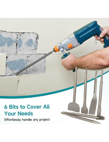 Juego de 6 Cinceles SDS-Plus YOSIGHT para Martillo Rotativo