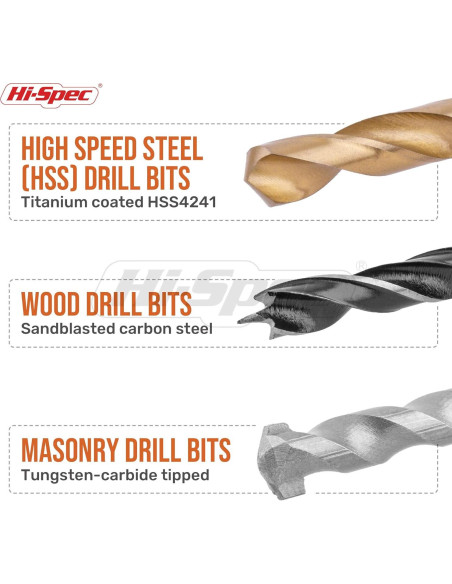 Juego de Brocas Hi-Spec 130pc 11 Tamaños 1.59mm a 9.53mm