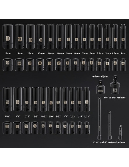 Juego de Enchufes de Impacto EMENTOL 55 Piezas 1/4"