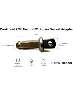 Adaptador Cuadrado 1/2 a Hexágono 7/16 Pro-Graad 5,08 cm 2