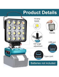 Luz de trabajo LED CdbestBm para Makita 18V 48W 3400LM 2