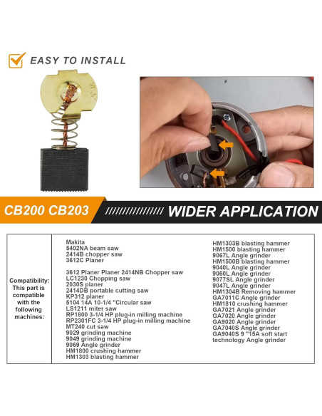 8 Piezas Cepillo de Carbono Popbee para Makita CB203