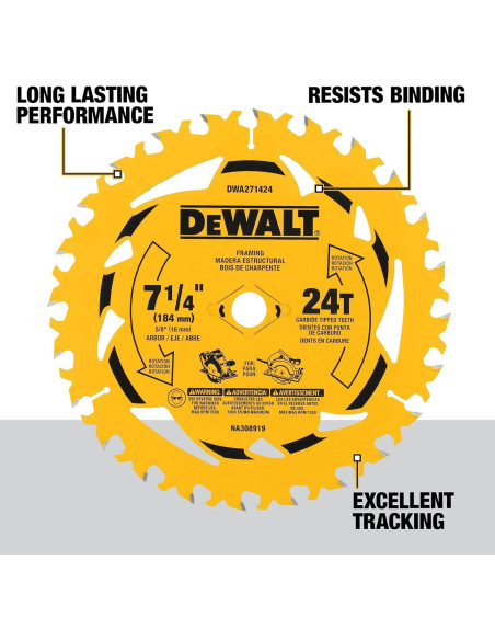 Hoja de sierra circular DEWALT 7-1/4" 24T para madera
