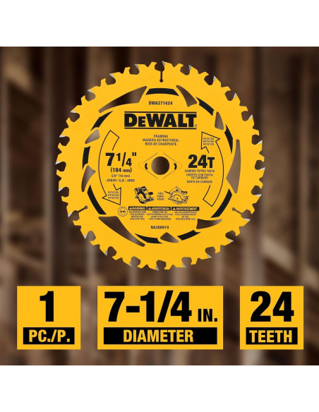 Hoja de sierra circular DEWALT 7-1/4" 24T para madera