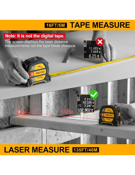 Cinta Métrica Láser 2-en-1 Prexiso PLT40LI 40,64m y 4,88m