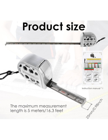 Cinta Métrica Acero Inoxidable Mimoyalaso 5m Doble Escala