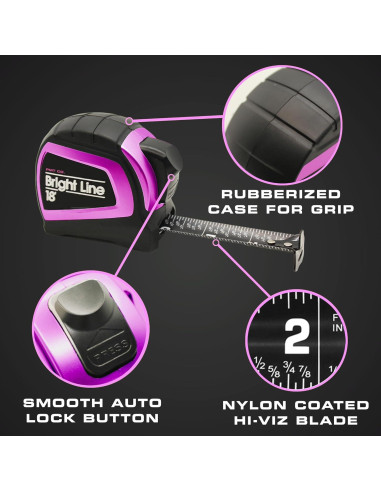 Cinta Métrica Retráctil Perfecta BrightLine 5.49m Rosa