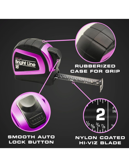 Cinta Métrica Retráctil Perfecta BrightLine 5.49m Rosa