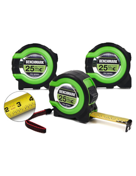 Cinta Métrica Benchmark - Paquete de 3 - 7,62 m - Verde