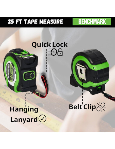 Cinta Métrica Benchmark - Paquete de 3 - 7,62 m - Verde