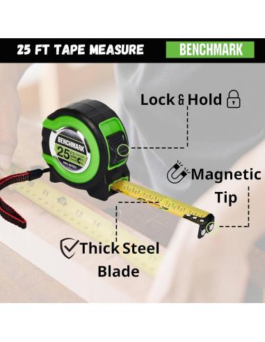 Cinta Métrica Benchmark - Paquete de 3 - 7,62 m - Verde