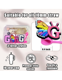 Tapa de paja Stanley 3PCS con letras y mariposa 10 mm 2