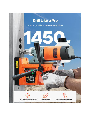 Taladro Magnético VEVOR 1450W 5.08cm 800 RPM con Brocas