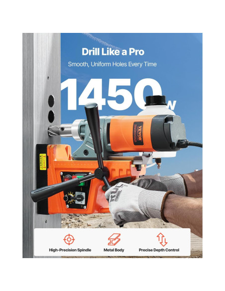 Taladro Magnético VEVOR 1450W 5.08cm 800 RPM con Brocas
