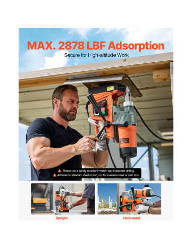 Taladro Magnético VEVOR 1450W 5.08cm 800 RPM con Brocas