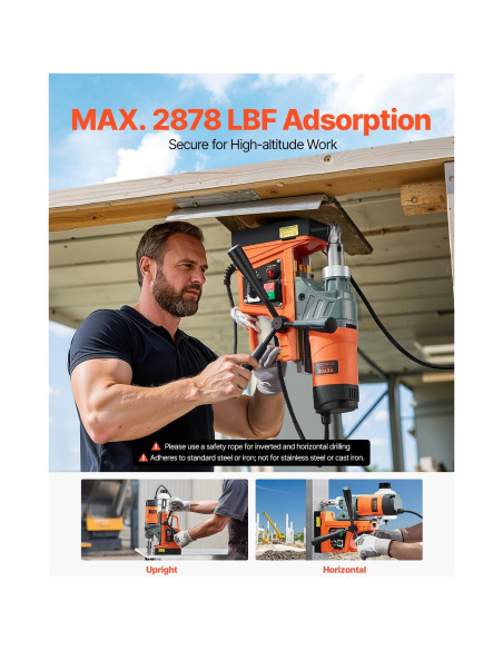 Taladro Magnético VEVOR 1450W 5.08cm 800 RPM con Brocas