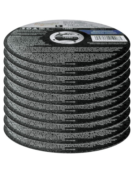Paquete de 10 Ruedas de Corte Milwaukee 4.5" para Metal INOX