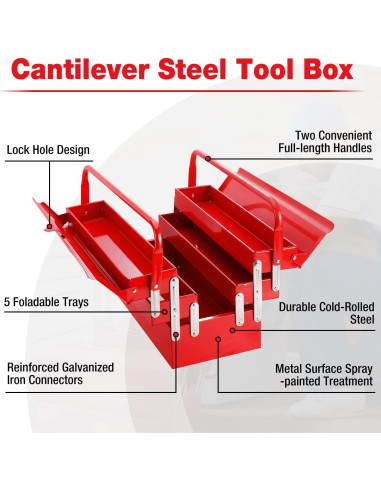 Caja de herramientas WORKPRO metálica 465mm 5 bandejas roja