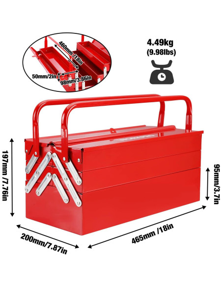 Caja de herramientas WORKPRO metálica 465mm 5 bandejas roja