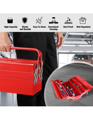 Caja de herramientas WORKPRO metálica 465mm 5 bandejas roja