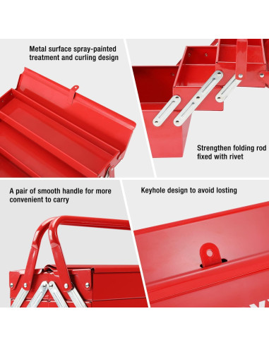 Caja de herramientas WORKPRO metálica 465mm 5 bandejas roja