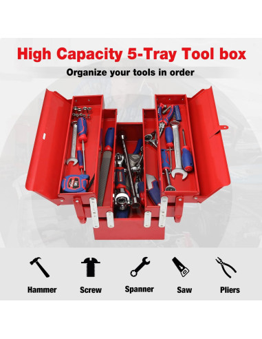 Caja de herramientas WORKPRO metálica 465mm 5 bandejas roja