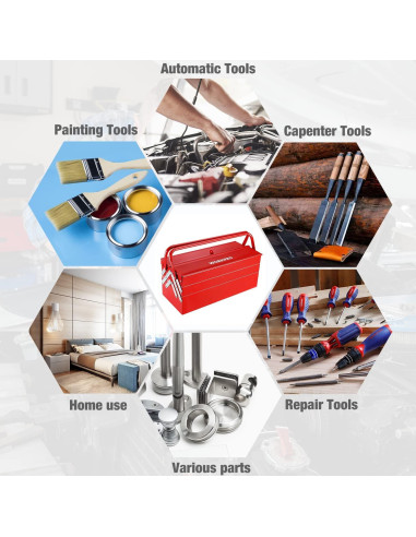 Caja de herramientas WORKPRO metálica 465mm 5 bandejas roja