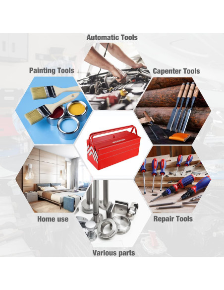 Caja de herramientas WORKPRO metálica 465mm 5 bandejas roja