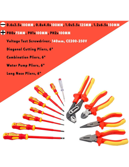 BILITOOLS Juego de 12 Destornilladores y Alicates Aislados 1000V