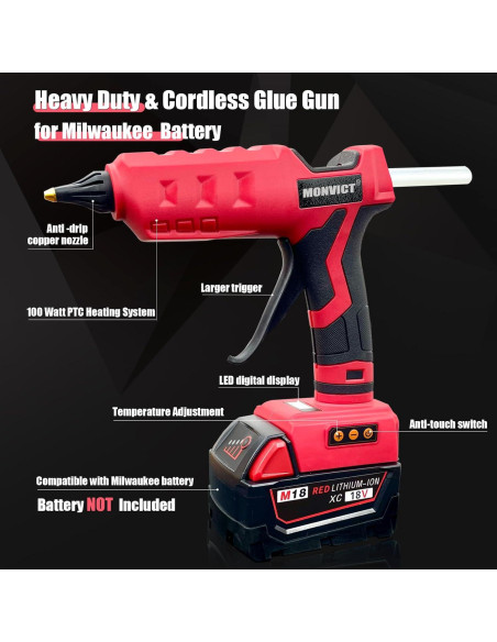 Pistola de Pegamento Inalámbrica MONVICT 100W 18V