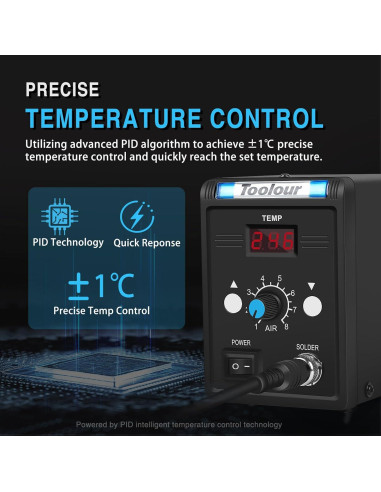 Estación de Retrabajo de Aire Caliente Toolour 858D 700W LED