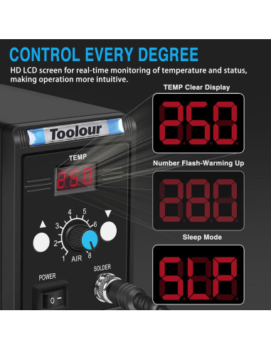 Estación de Retrabajo de Aire Caliente Toolour 858D 700W LED