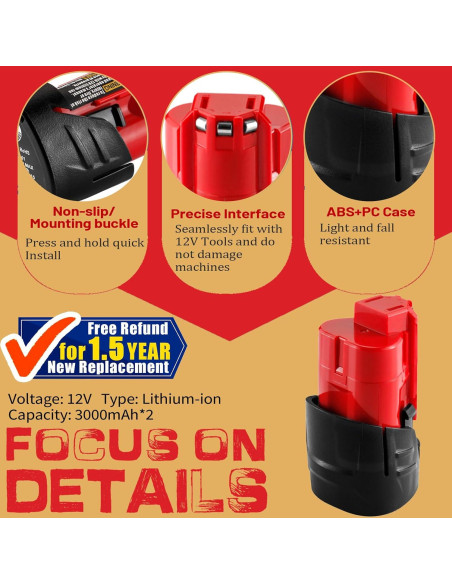Baterías de Reemplazo TenHutt 3.0Ah para Milwaukee M12 12V