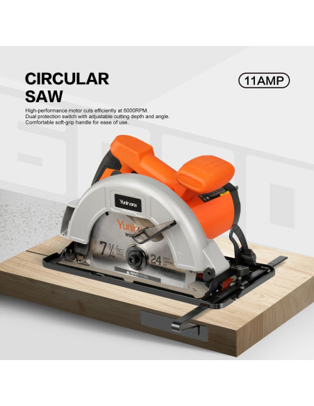 Sierra Circular Eléctrica Yunirvana 11A 6000RPM 18.42cm